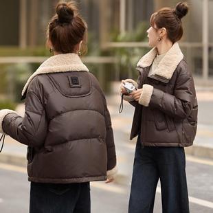 女短款 羊羔毛大翻领超好看外套2024冬新款 加厚学院风白鸭绒羽绒服