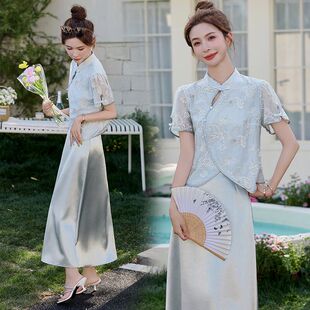 2025夏季新中式国风套装女高级感气质显瘦盘扣上衣裙子超火两件套