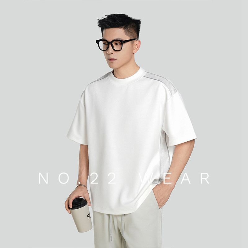 二十二号穿搭夏季凉感速干衣透气网眼设计款圆领宽松短袖T恤男士