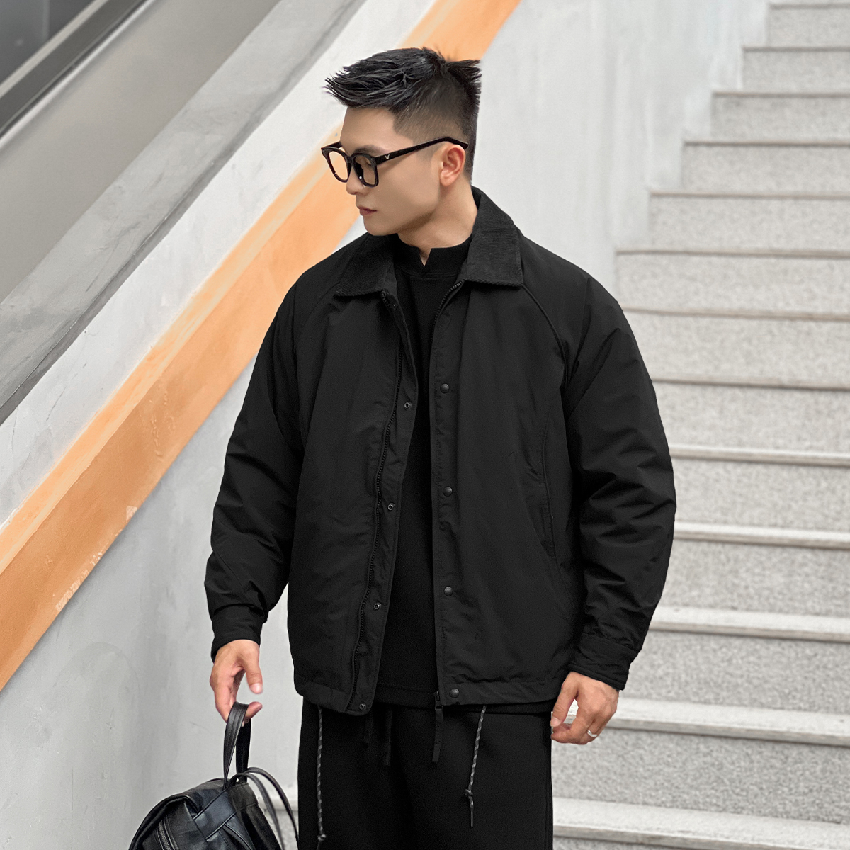 二十二号穿搭“锁温蓄热”冬季设计感棉服翻领保暖夹克外套男上衣