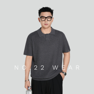 t恤高级感上衣 亚麻松弛感短袖 二十二号穿搭夏季 老钱风针织polo衫