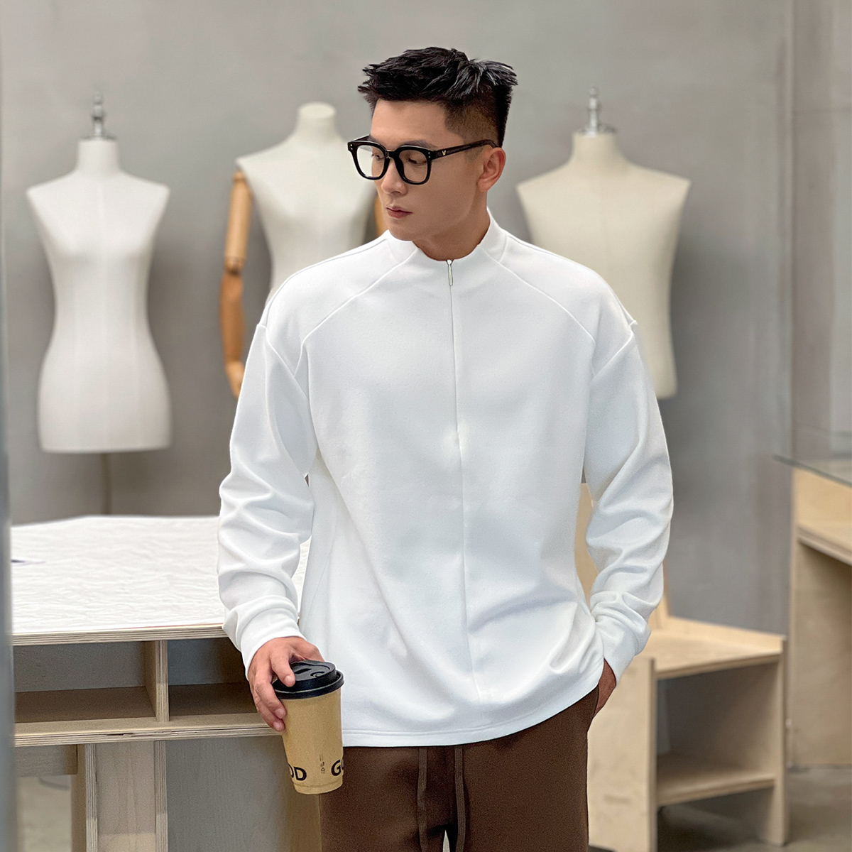 NO22WEAR秋冬季速热保暖德绒内搭半拉链长袖打底衫男士高级感上衣