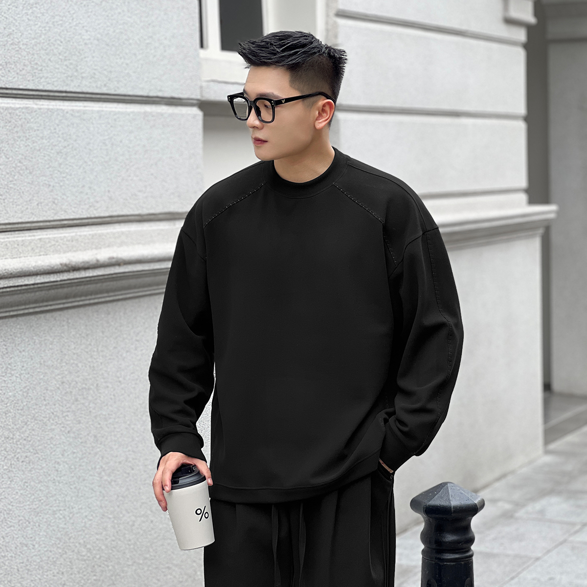 二十二号穿搭“双面暖肤绒”立体专机缝线长袖T恤男士内搭打底衫