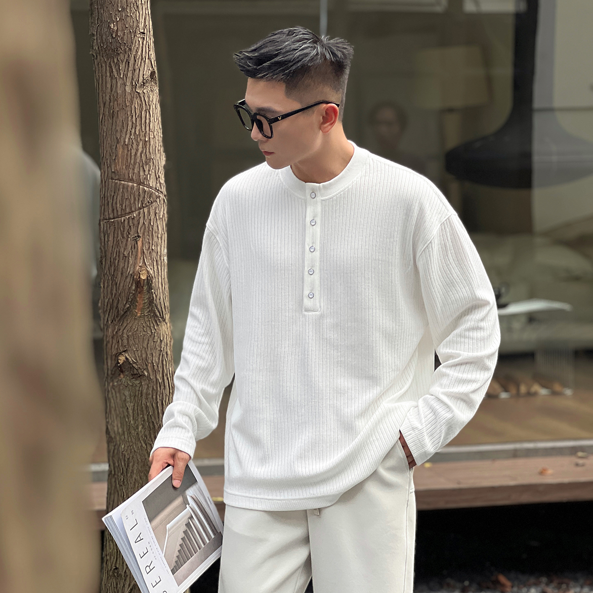 NO22WEAR人夫感穿搭秋冬保暖内搭男士高级感亨利领长袖t恤打底衫