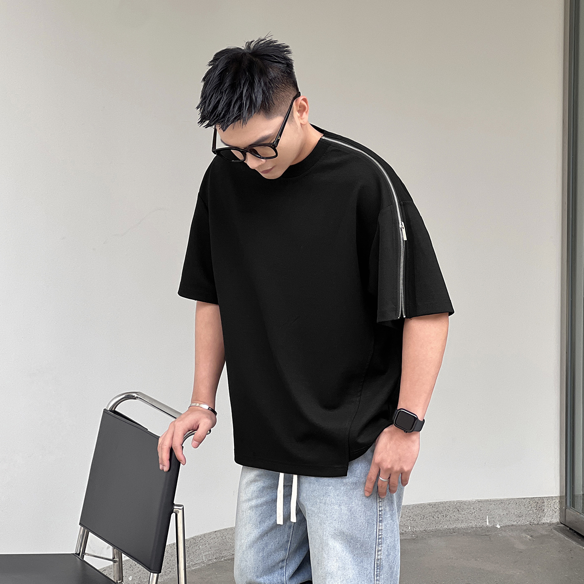 二十二号穿搭【cleanfit金属拉链】超显肩宽设计感短袖冰凉感T恤