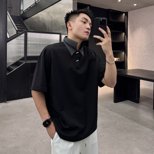 二十二号穿搭【京都贵公子】高级感双层领polo衫男士夏季透气短袖