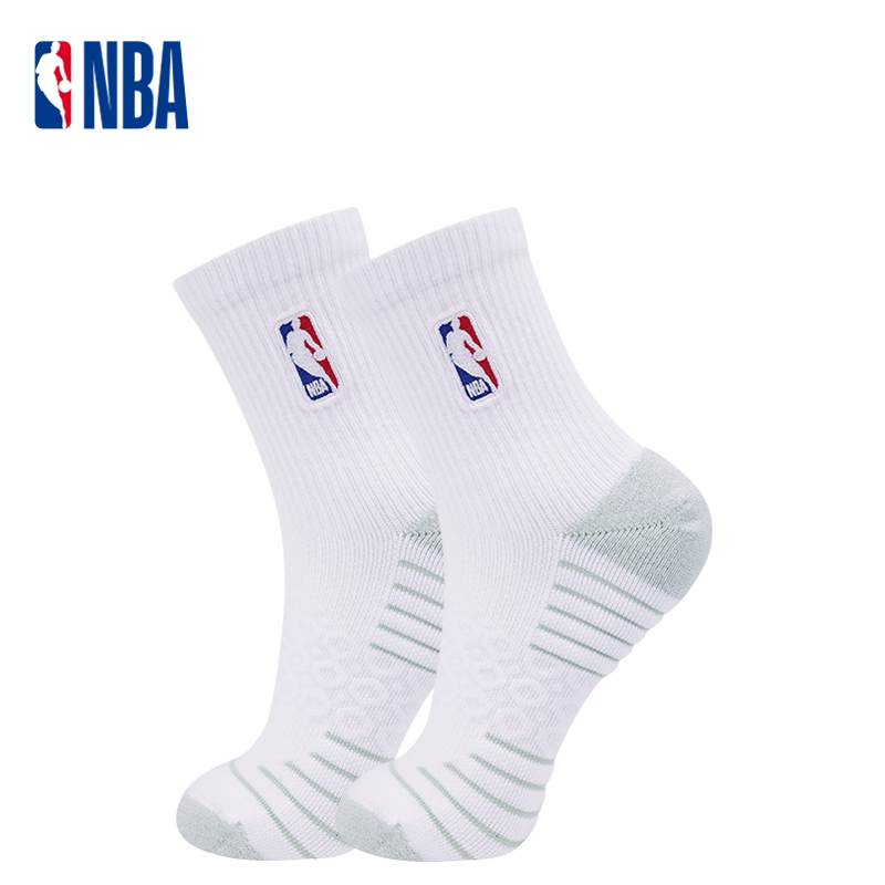 NBA休闲运动袜子男士毛巾底加厚亲肤舒适吸汗棉袜中筒篮球袜男2双