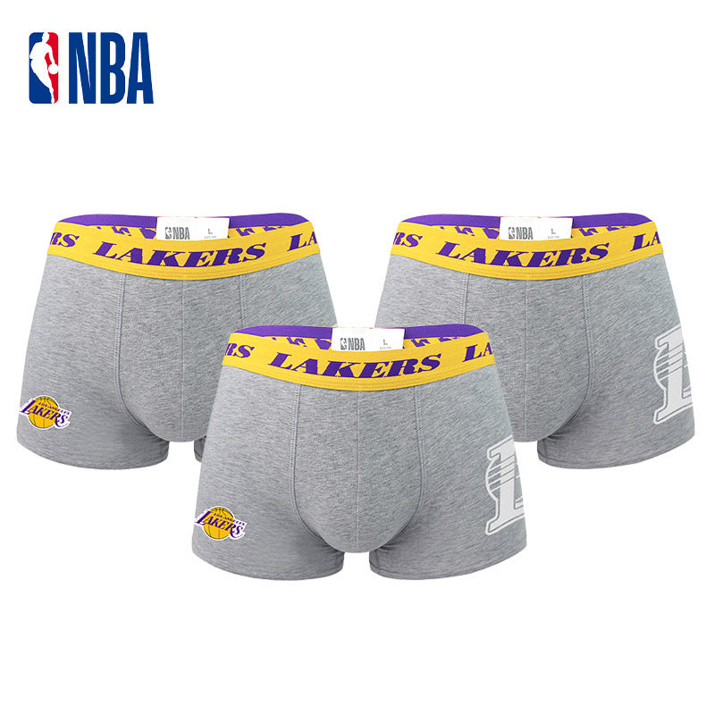 NBA男士内裤官方授权正品湖人球迷礼品棉质四角内裤平角短裤衩3条