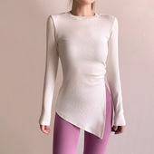 秋冬女健身长袖 瑜伽服侧开叉普拉提上衣轻暖遮臀遮尴尬线T恤 长款