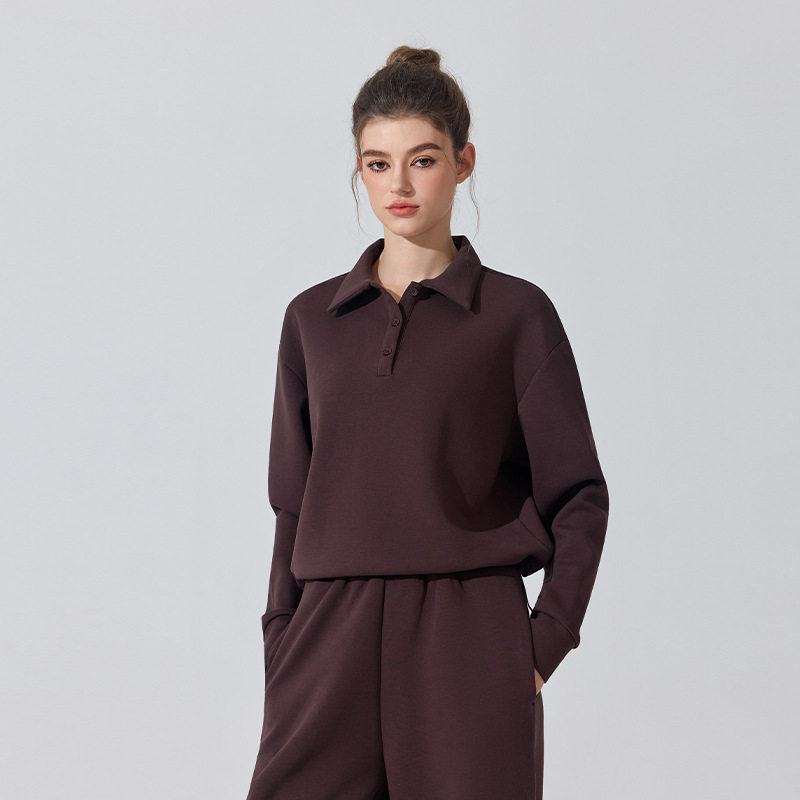 秋冬女运动上衣polo健身长袖短款套头器械健身罩衫宽松休闲空气层