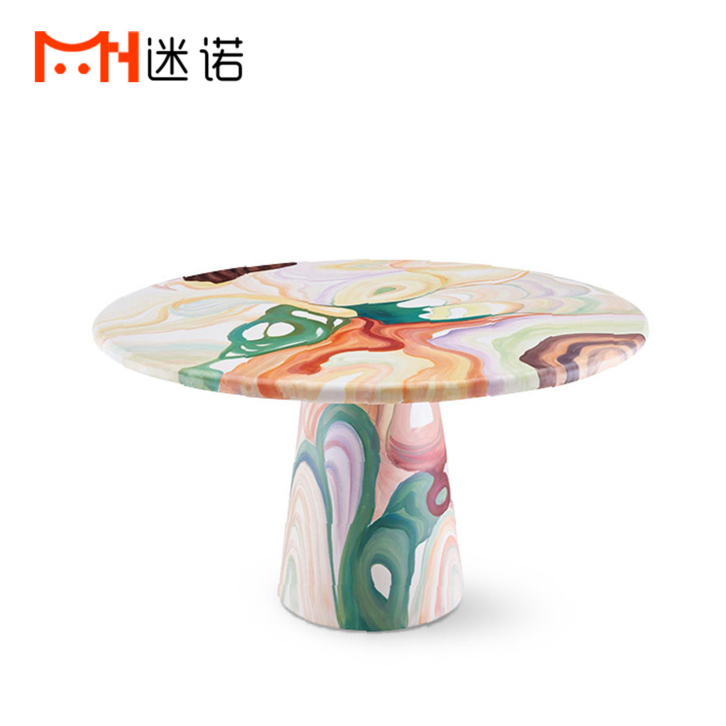 轻奢设计师艺术个性手绘实木餐桌小户型家用餐厅创意彩绘圆形餐桌