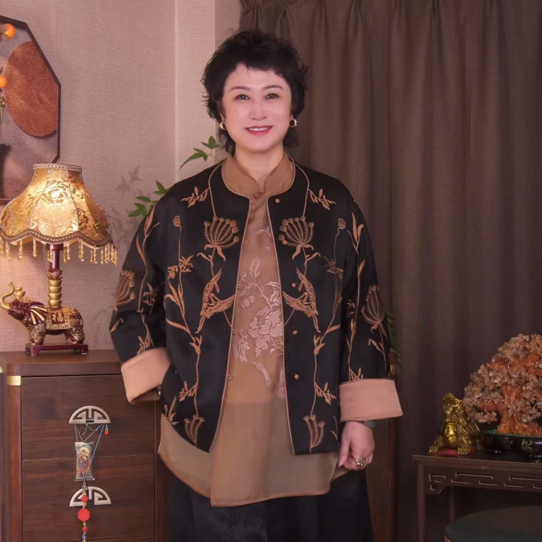 【沐杉高定】金鹤登莲桑蚕丝皮子料香云纱60姆米新中式外套女0213