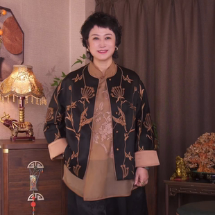 【沐杉高定】金鹤登莲桑蚕丝皮子料香云纱60姆米新中式外套女0213