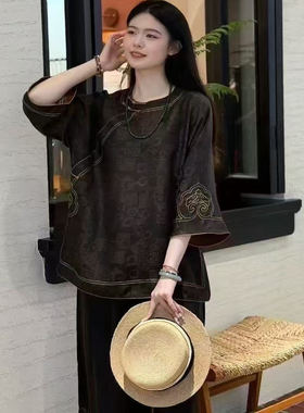 【如意连云】香云纱圆领斜襟松弛国风盘金刺绣如意头套装GS39927