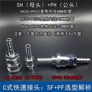 气动工具空压机软管气泵接头SH PH8mm/10/12 快插气管C式快速接头