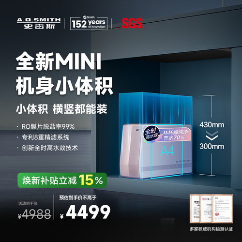 A.O.史密斯厨下家用小体积直饮过滤净水器R1700SWi-T