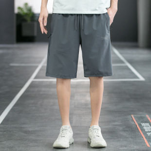 显高时尚 拓路者男冰丝直筒短裤 五分中裤 反光字母印花夏季 休闲裤