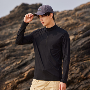 拓路者运动速干衣男2025春夏新款户外半开襟立领长袖t恤棉感上衣