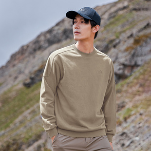 拓路者360g重磅休闲无帽卫衣男款2025秋季刺绣深灰圆领套头衫外套