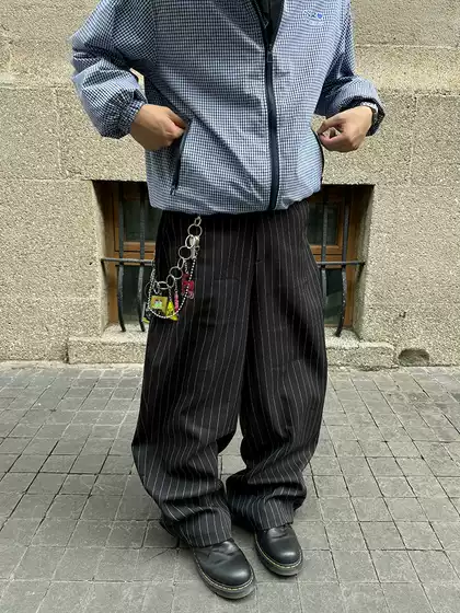 Cgga American Retro Striped Pleated Drape Trousers Unisex Loose Casual Versatile Straight Wide-Leg Floor-Length Pants