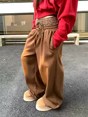 Cgga American-Style Letter Print Double Waistband Drawstring Wide-Leg Sweatpants for Men and Women, Casual Loose Versatile Trendy Long Pants