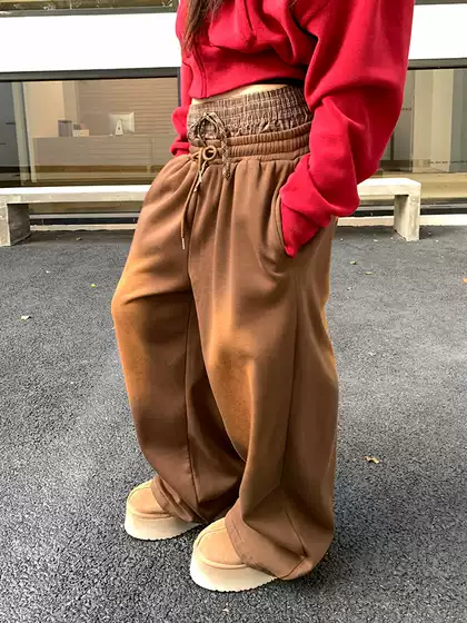 Cgga American-Style Letter Print Double Waistband Drawstring Wide-Leg Sweatpants for Men and Women, Casual Loose Versatile Trendy Long Pants