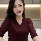 新款 时尚 气质V领五分袖 2025年夏装 设计上衣百搭女士洋气显瘦小衫