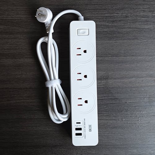 白110V美标孔插座带tpc排插USB接线板插排多功能带线插板中国台湾