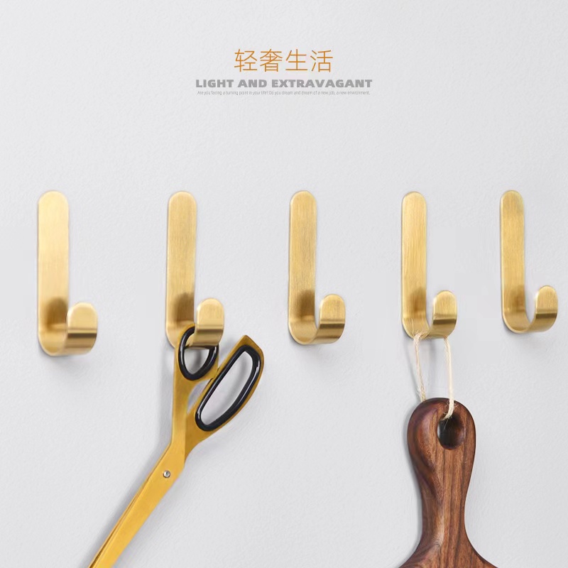 黄铜挂钩免打孔金色金属拉丝免钉房间创意钩挂衣帽钩装饰简约现代_虎窝淘