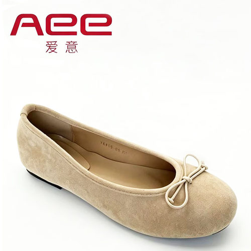 Aee/爱意春秋女单鞋浅口舒适豆豆鞋法式蝴蝶结圆头平底鞋温柔绒布