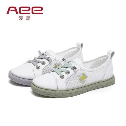 Aee/爱意2020春夏新款舒适低跟小白鞋运动休闲鞋牛皮系带单鞋女