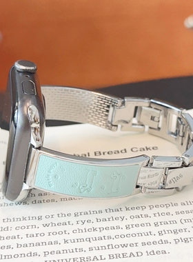 腊肠狗皮革金属链条GT5适用华为GT3手表watch4pro表带苹果S10小米