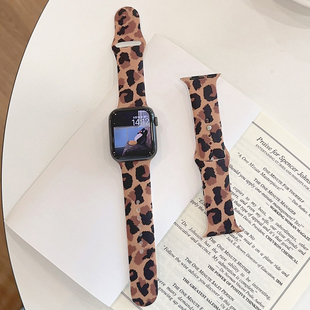 棕色豹纹硅胶小众se适用iwatch表带s9新款 s7苹果applewatch手表s8