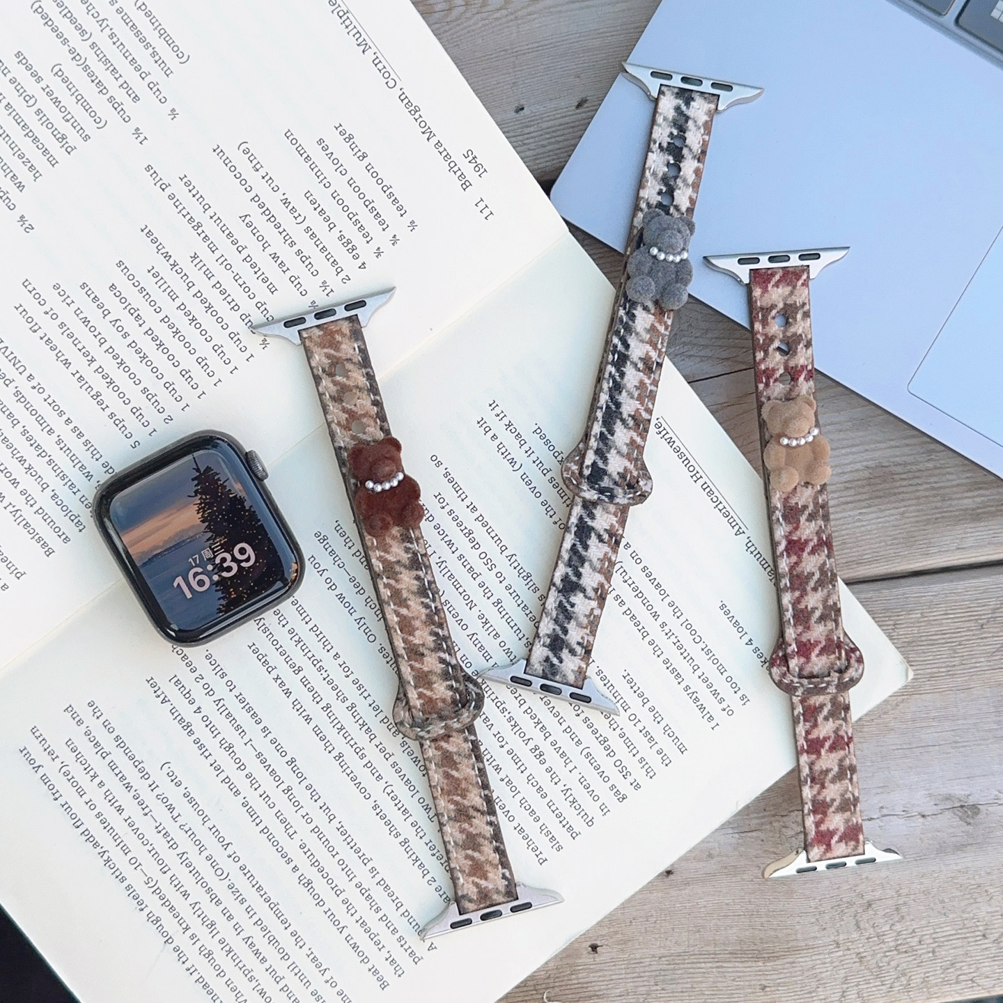 小熊毛呢皮革双钉细款GT5适用华为GT6手表watch4表带小米3苹果s11