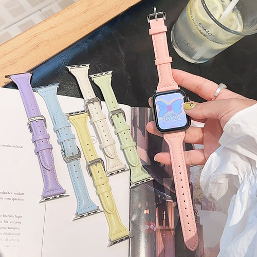 马卡龙拼色皮革适用iwatch表带