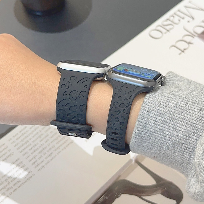豹纹硅胶情侣小蛮腰iwatch表带se适用s9苹果applewatch手表新款s8