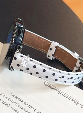 波点黑色圆点皮革小蛮腰GT6适用华为GT5手表watch4苹果S11表带S10