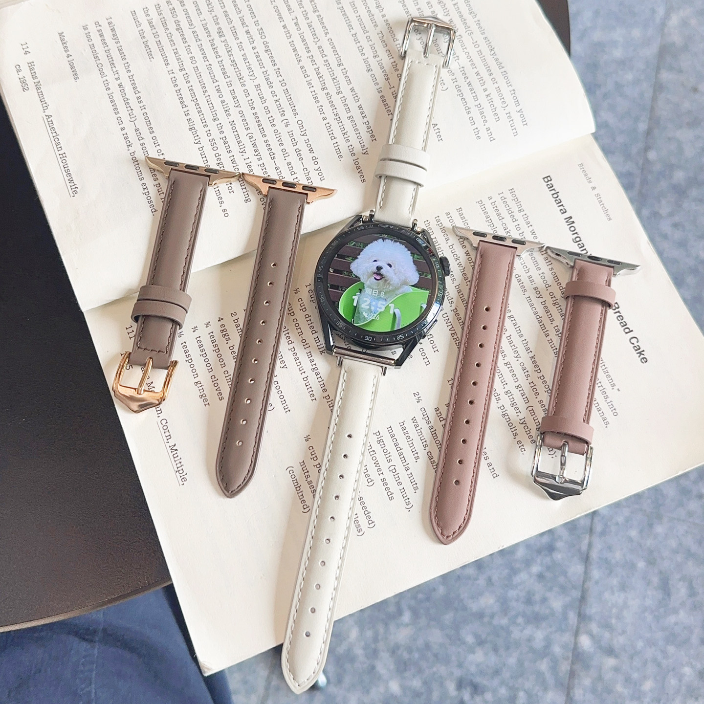 小牛皮细款皮革GT5适用华为GT6手表watch4表带fit4苹果11小米9pro