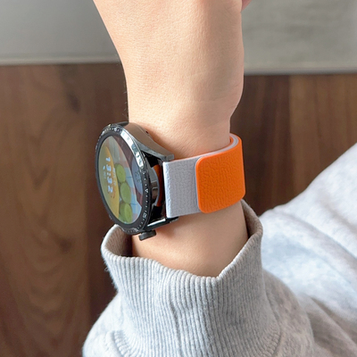 强磁吸荔枝纹拼色硅胶表带