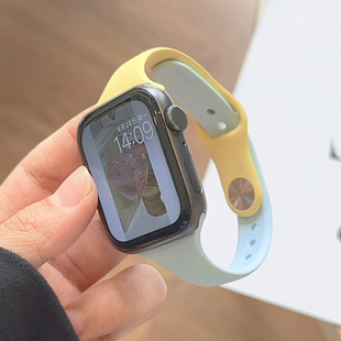 瘦身硅胶小蛮腰拼色小众iwatch表带S9适用S8苹果applewatch手表SE