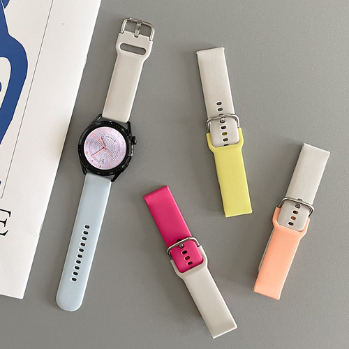 卡其硅胶拼色蓝色小众适用gt2华为手表GT3表带watch4pro苹果9小米