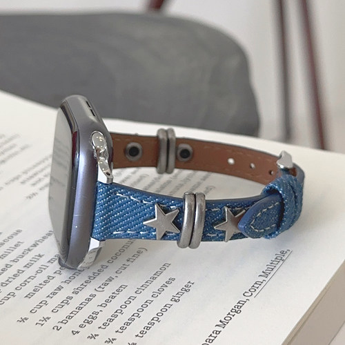 金属牛仔星星皮革细款表带