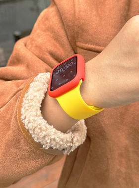 新年红色黄色se适用iwatch表带s9硅胶苹果applewatch手表s8保护壳