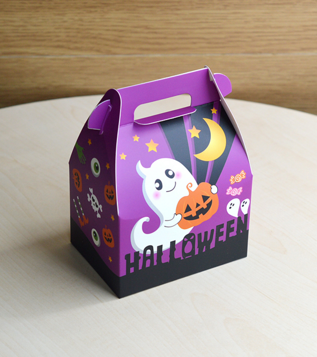 紫色万圣节南瓜幽灵图案糖果盒 派对礼物盒 饼干盒 西点包装纸盒