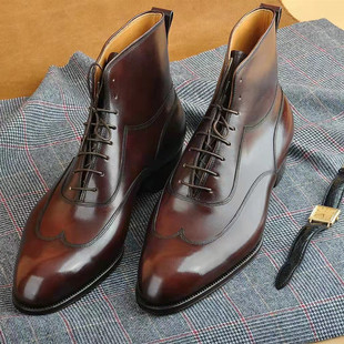 JIMJUN 牛津靴手工定制短靴皮底男靴固特异高帮男靴子 短靴皮靴