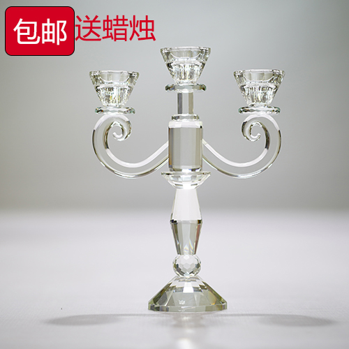杆蜡烛台水晶工艺品摆件西餐厅欧式三头蜡烛台婚庆宴会K9水晶烛台