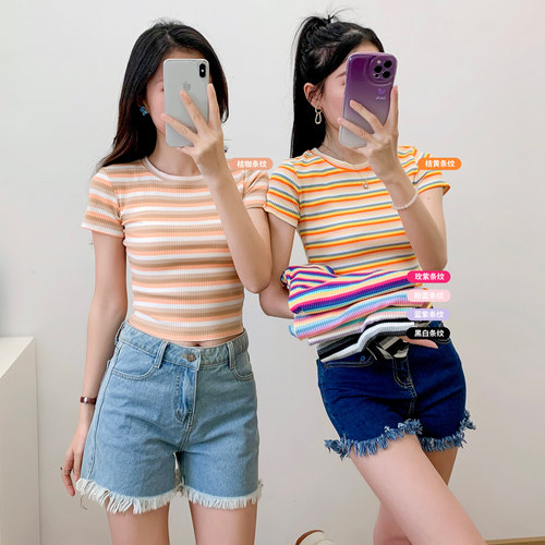 短袖韩版短款露脐纯棉女纯棉