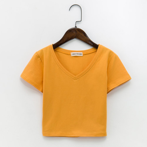 露脐T恤女短袖纯棉紧修身高腰