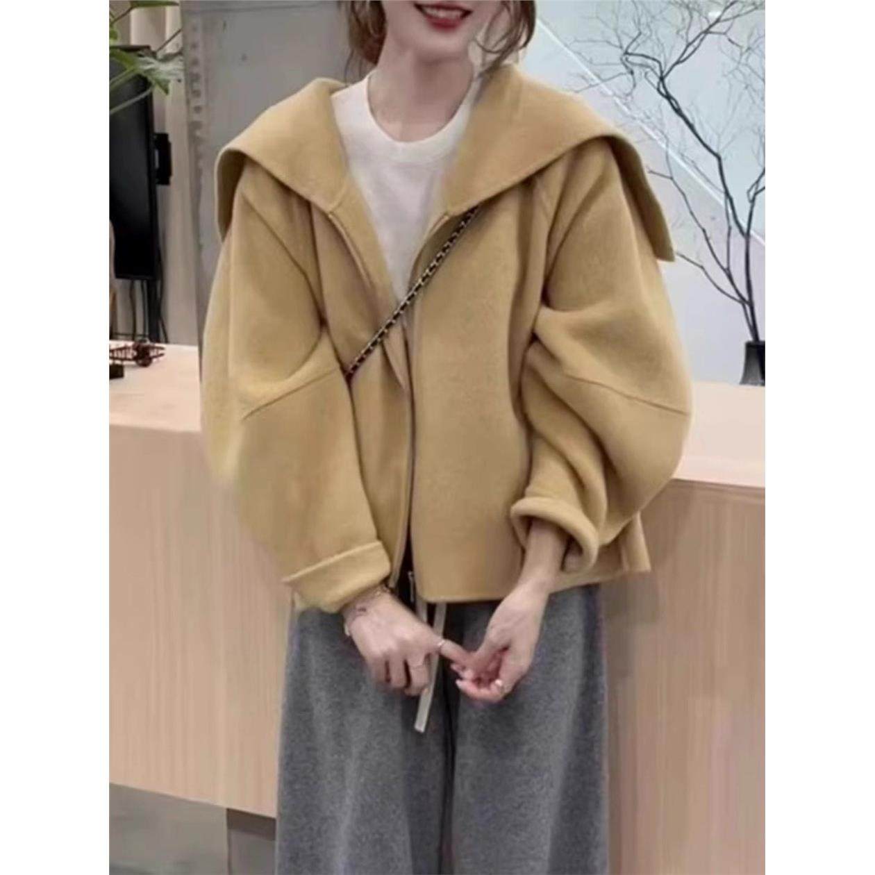 设计感大翻领外套女士2025秋冬新款宽松慵懒休闲拉炼短款风衣大衣,女装/女士精品,短外套,淘宝优惠券,粉丝福利购,淘宝优惠卷