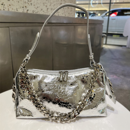 腋下包名媛宴会包银色链条斜挎包